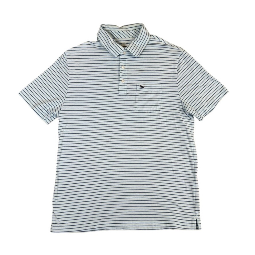 Vineyard Vines Mens Blue Striped Short Sleeve Pocket Polo Shirt Size M